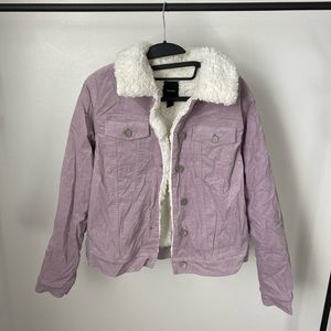 light purple denim sherpa jacket